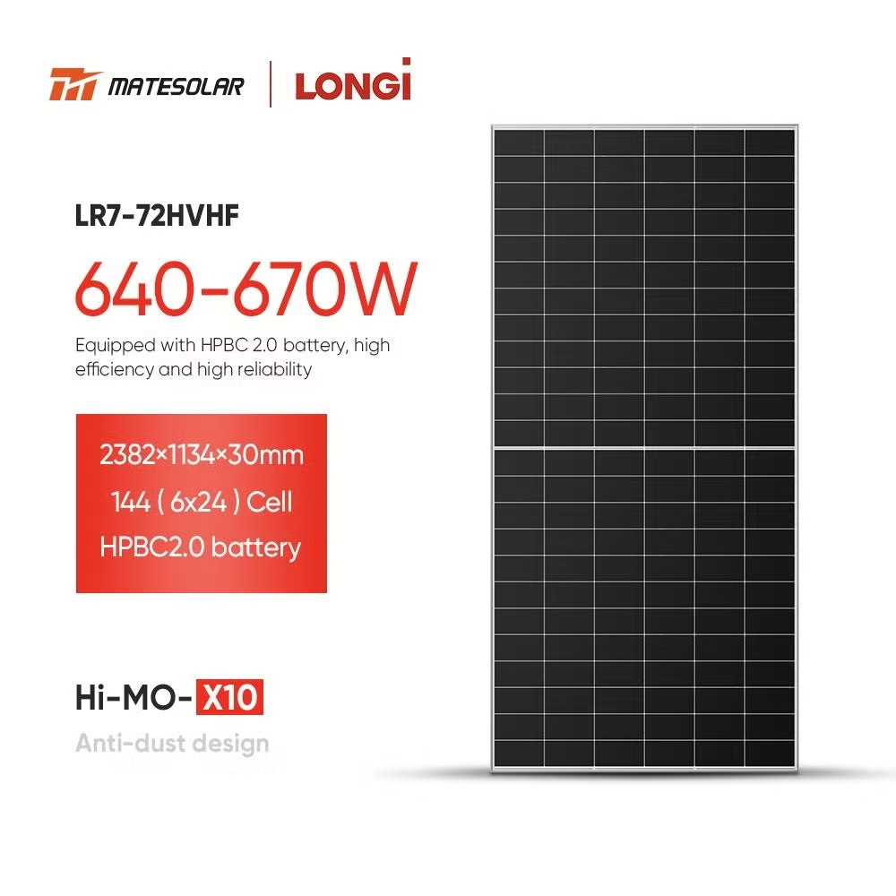 Longi Himo X10 Solar Panels HPBC 2.0 Technology LR7-72HVHF 640W 645W 650W 655W 660W Photovoltaic Modules N-Type HPDC